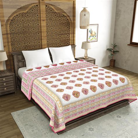 BLOCKS OF INDIA Hand Block Printed 100% Cotton Dohar King Size Reversi ...