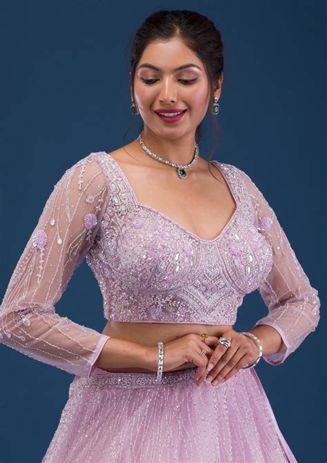 Buy Lavender Cutdana Net Readymade Lehenga - Koskii