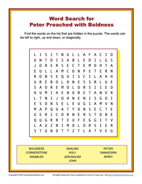 Word Search for Peter Preached With Boldness