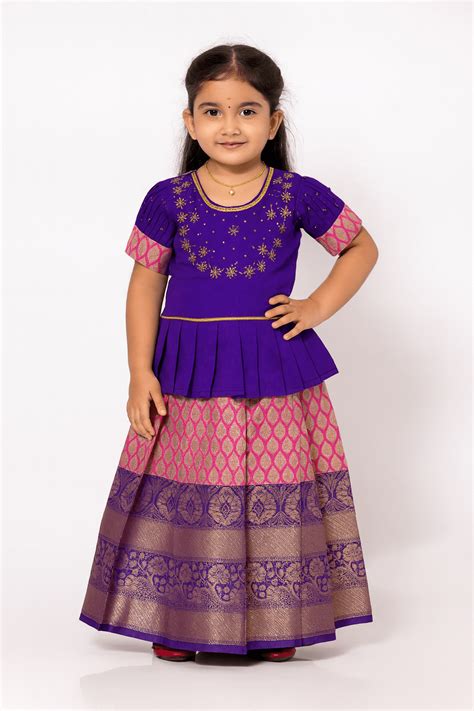 Kids Purple with Pink Traditional AARI Work pattu Pavadai PPP1652 ...