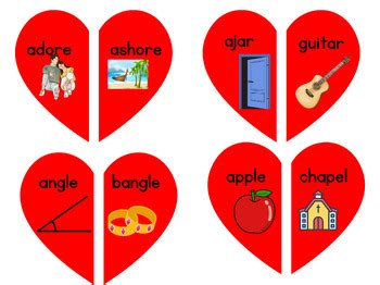 Heart-Two Syllable Rhyming Word Match by Cindy's Treasures | TPT