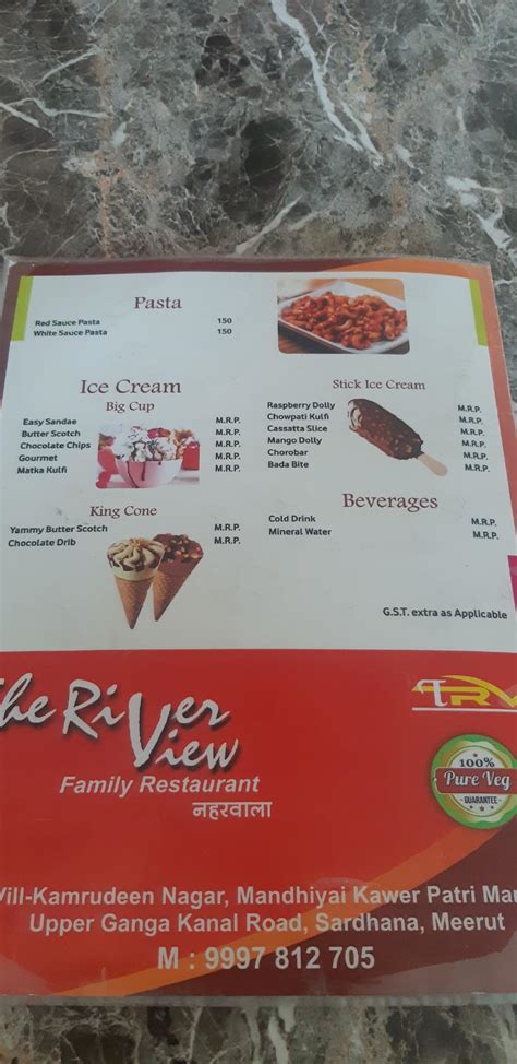 Menu at The river view restaurant, Meerut, Upper Ganga Canal Rd