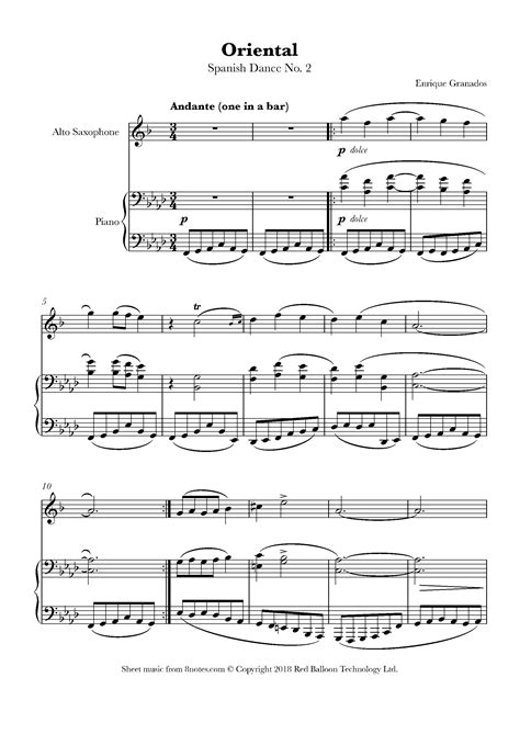 Granados - Oriental - Spanish Dance No. 2 Sheet music for Saxophone ...