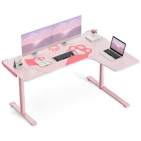 EUREKA ERGONOMIC L60 Pink Gaming Desk 60" X 43" Large Home Office ...