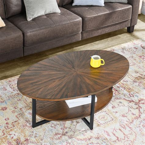 Amazon.com: Solid Wood Oval Coffee Table with Cross Metal Legs, 43.3" 2 ...