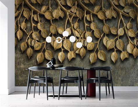 Brown Sculpture Of Leaves wallpaper for wall – Myindianthings