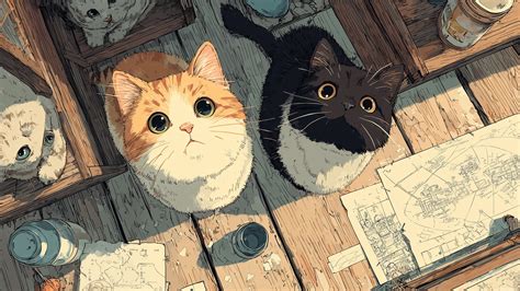 Anime Cat Desktop Wallpaper | Cute cartoon wallpapers, Cute desktop ...
