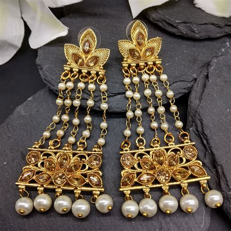 Buy Fida Wedding Gold And Pearls Elegant Drop Earrings Online