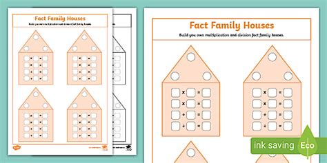 Blank Fact Family Houses Multiplication and Division