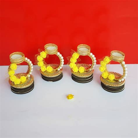 Buy MyGiftyShop Decorative Standing Yellow Moti Diya Set of 4 with ...