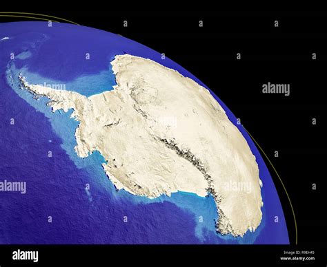 Antarctica from space with country borders and trajectories representing global communication ...