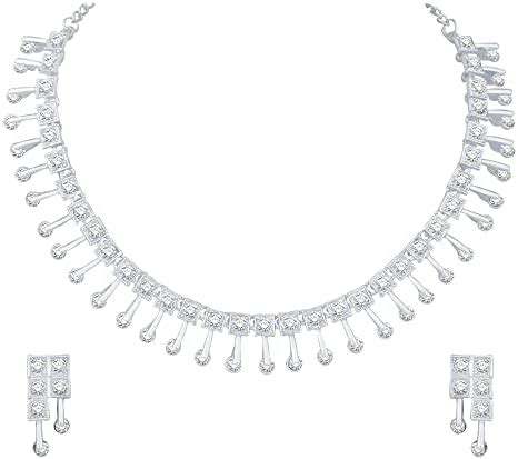 Atasi International Silver Plated Crystal AD Diamond Necklace Jewellery ...