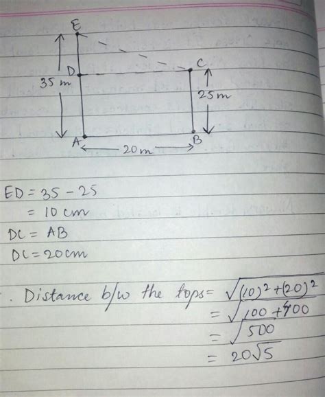 two poles of 35m and 25m height stand upright on a level ground if the ...