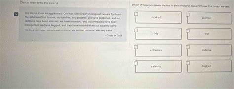 Solved: Clck to saten to the this excerpt Which of these words were ...