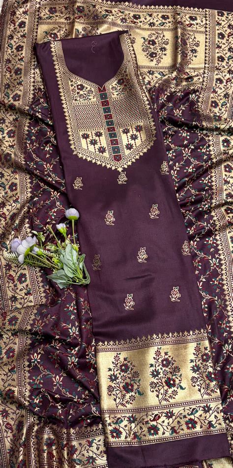 Banarasi Pashmina Wine Suit Fabric/ CKC Winter Suits – Studio CKC