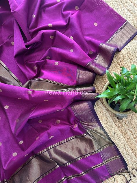 Maheshwari Deep Purple Zari Skirt Butti Saree ZSB0124 – Rewa Handloom