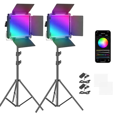 Neewer 2 Packs 660 PRO RGB LED Video Light with App Control Stand Kit