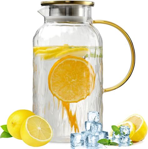 Amazon.com: Wlasss 68 oz/2 Liter Large Glass Pitchers with Lid, Hand ...