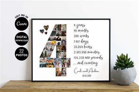 EDITABLE Custom 4 Year Anniversary Gift for Boyfriend, Four Year ...