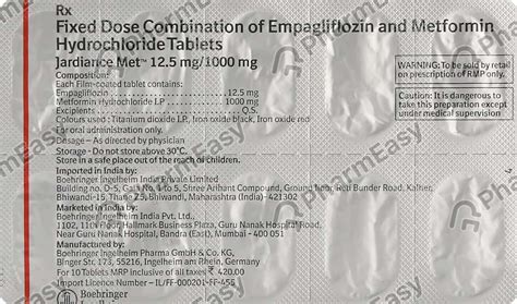 Jardiance Met 12.5/1000mg Strip Of 10 Tablets: Uses, Side Effects ...
