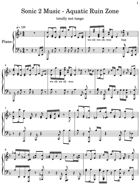 Sonic 2 Music - Aquatic Ruin Zone - Sheet music for Piano