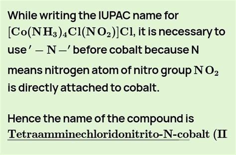 [Co(NH3)4(NCS)Cl]NO3 Cuál es el nombre IUPAC de este compuesto, por ...