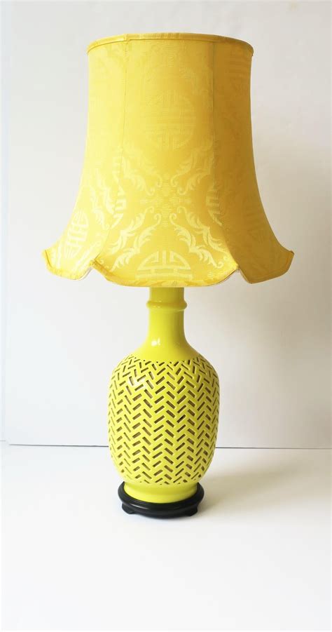Yellow Ceramic Chinoiserie Table Lamp Silk Lampshade For Sale at ...