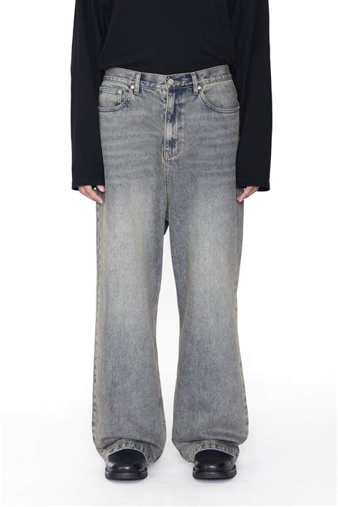 GREY ACID WASHED DISTRESSED BREAK CUT STRAIGHT JEANS – CODA