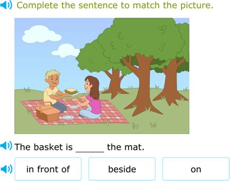 IXL - Select the best preposition to match the picture (Class I English ...