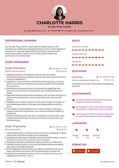 10+ Burger King Cashier Resume Samples & Templates for 2025