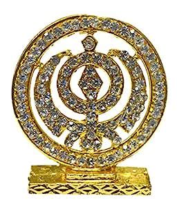 Statue/Idol of Sikh Khanda, Gold Plated with Crystals for Car Dashboard ...