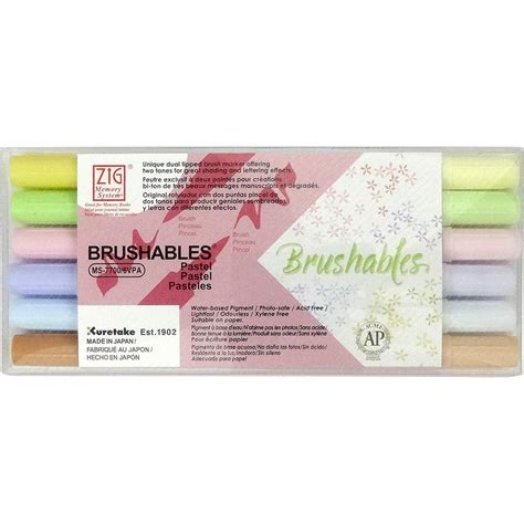 Zig Kuretake Brushables 6 PASTEL Colors Set Twin Brush Tips Waterproof ...