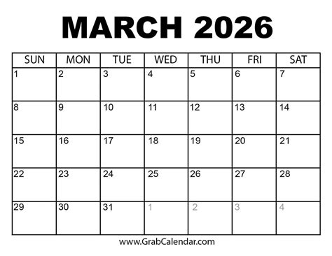 March 2026 Calendar - Academic Calendar 2026-2027