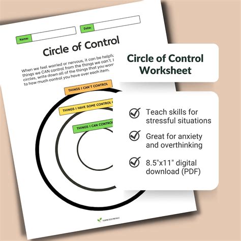 Anxiety Worksheet, Circle of Control Worksheet, Cognitive Behavioral Therapy CBT Worksheet ...