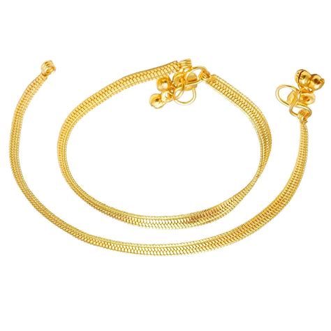 TIRUPATI Traditional Gold Plated Yellow Snake Chain with Sober Ghungroo ...