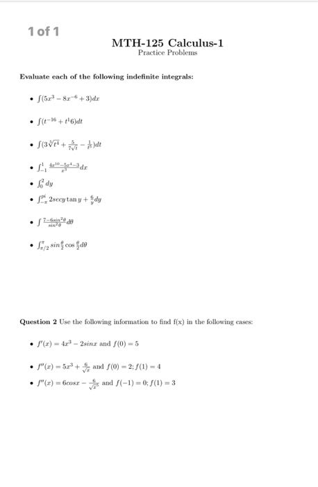 Image result for Calculus 1 Practice Problems