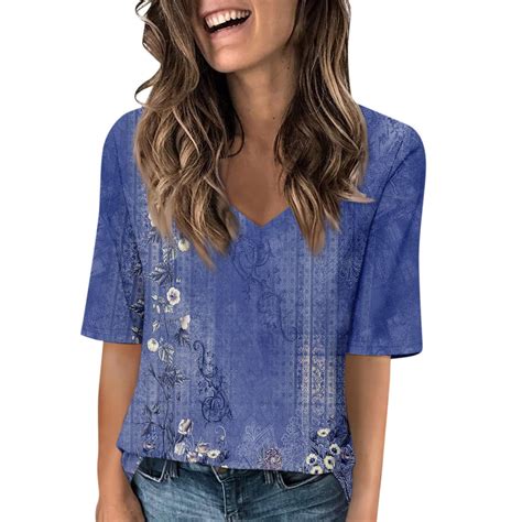 Susanny Womens Summer Tops Fashion V Neck Half Sleeve Oversized T ...