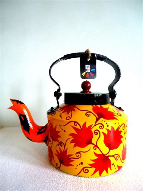 "Floaty Flowers Tea Kettle": Yellow Craft by Rithika Kumar | ArtZolo.com