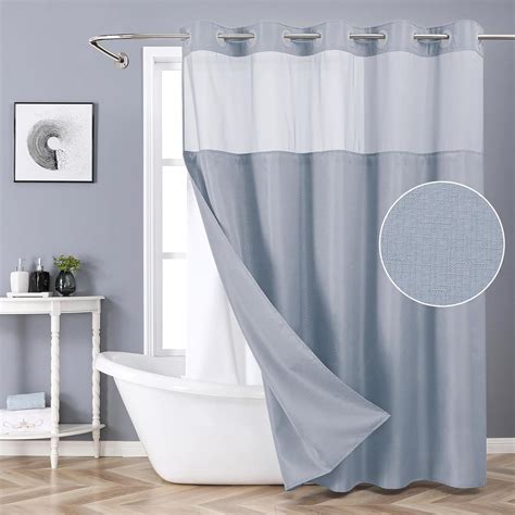 Amazon.com: eachope Blue No Hook Shower Curtain with Snap-in Fabric ...