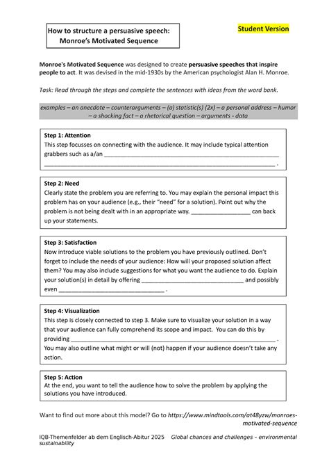 Monroes Motivated Sequence Student - Student Version Monroe's Motivated Sequence was designed to ...
