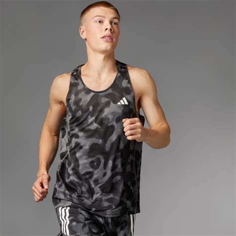 adidas Men's Running Own the Run 3-Stripes Allover Print Singlet - Grey ...