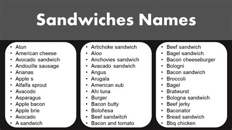 what are the five types of hot and cold sandwiches