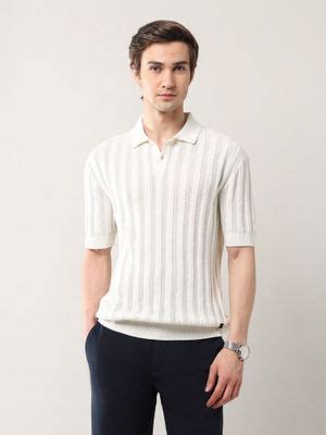 Buy Arrow Men White Cotton Collar Neck Relaxed Fit Polo T-Shirt (S) Online