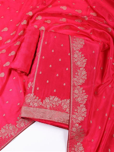 Embroidered Art Silk Unstitched Suit With Dupatta – mbz.in