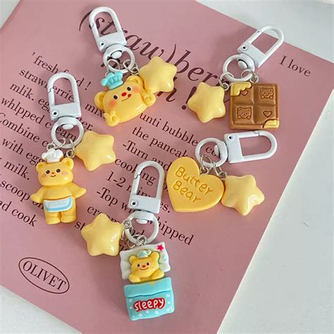 Cute Cartoon Butter Bear Star Keychain Charms – Crazily Kawaii