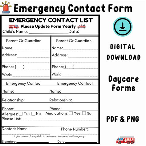 Emergency Contact Printable Form - Printable Free Templates