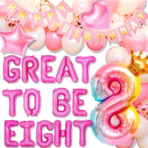 Amazon.com: 42 PCS Great to Be Eight Birthday Decoration Girls Eight is ...