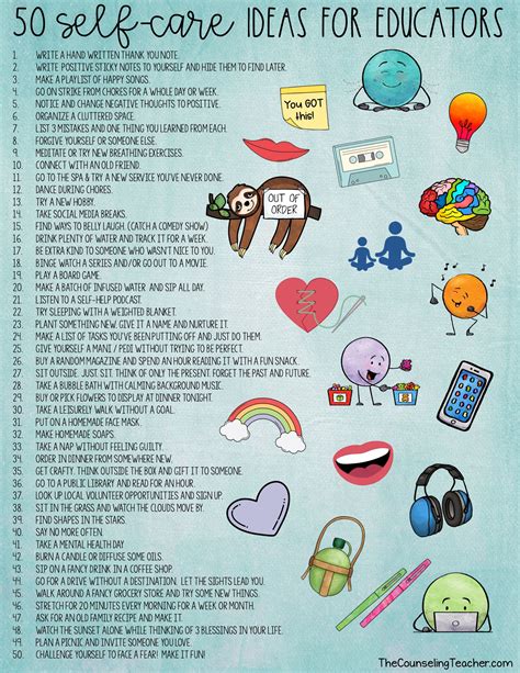 50 Self-Care Ideas for Teachers | Teacher motivation, Counseling ...