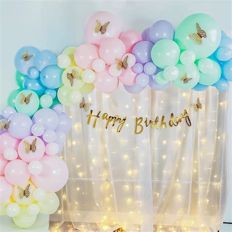 ArtRIght Pastel Rainbow net fabric backdrop Happy Birthday decoration ...