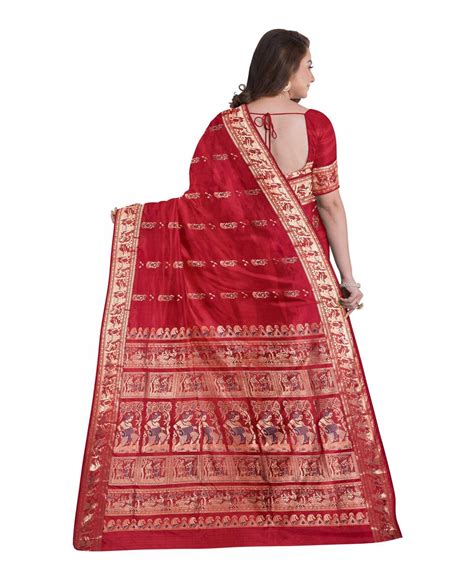 Biswa bangla red silk handwoven baluchari saree – GoSwadeshi